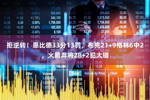 拒逆转！恩比德33分13罚，布克21+9格林6中2，火箭弃将28+2犯大错